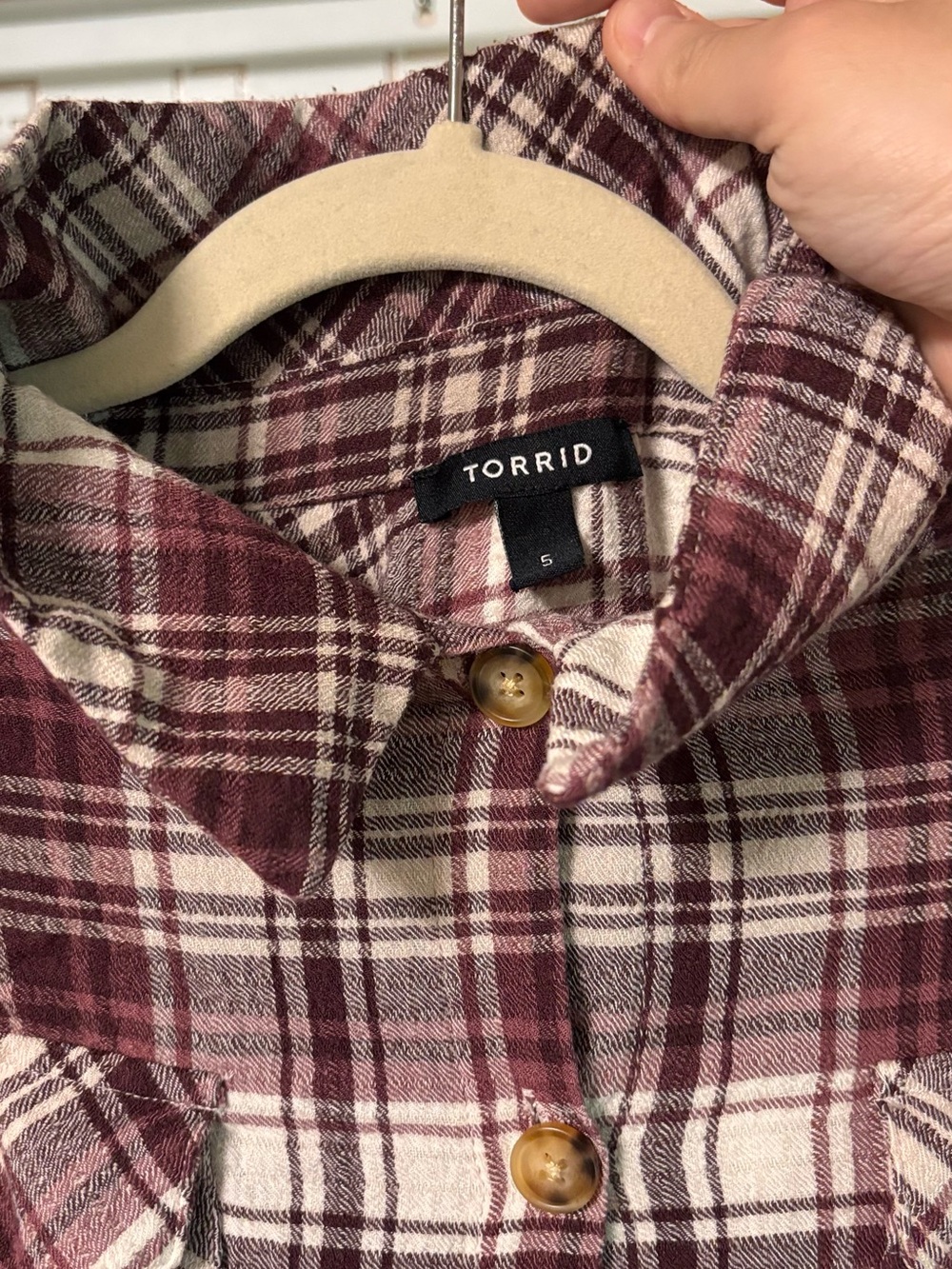 torrid Burgundy and White Plaid Button-Up Shirt - Picture 2 of 5